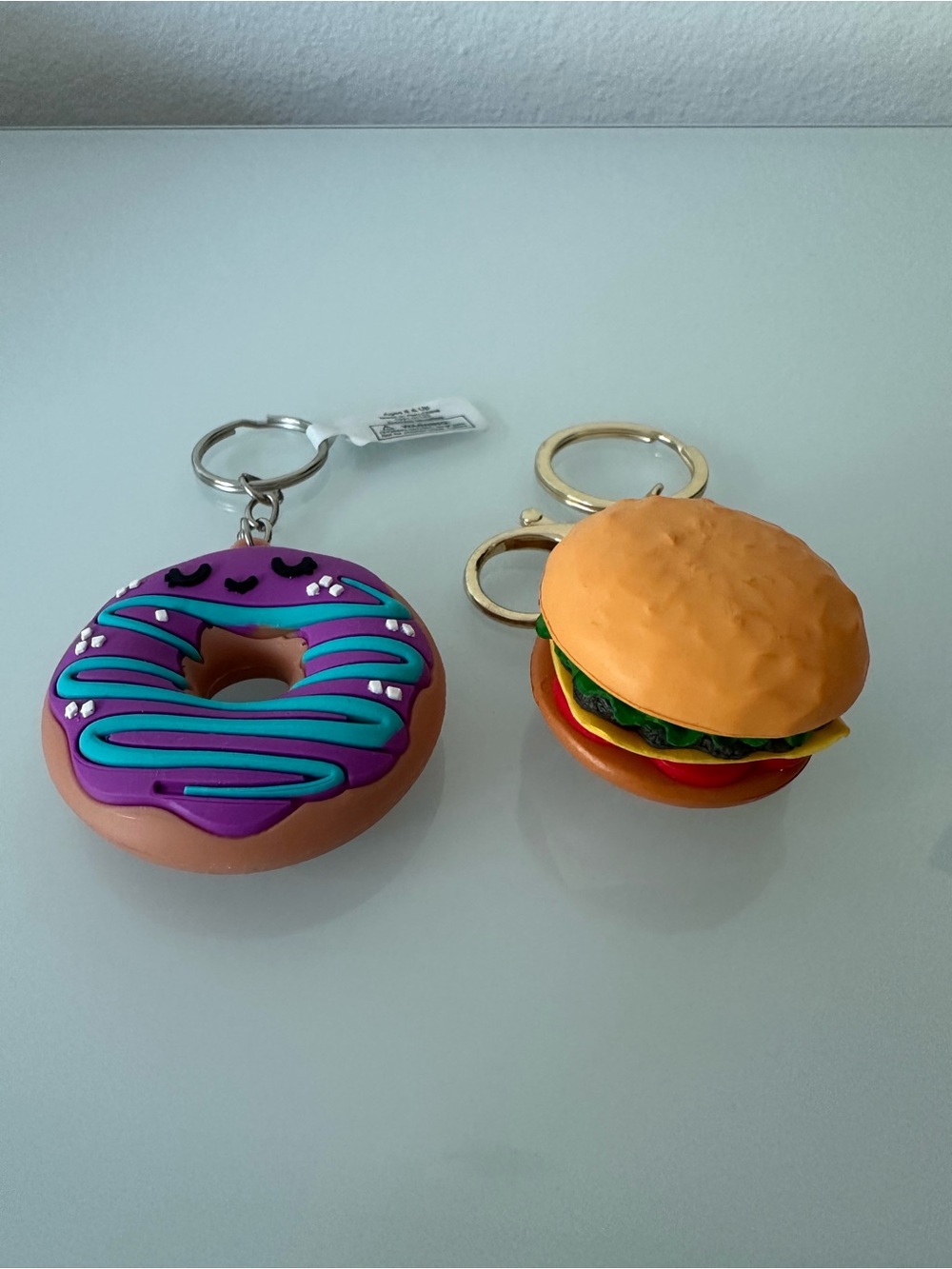 Food Novelty Keychain Set - Purple Donut & Cheeseburger